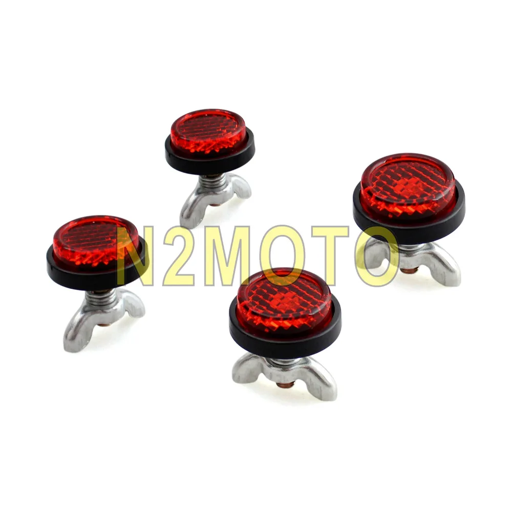 4pcs Mini License Number Plate Reflector with Mounting Spring Motorcycle Red Safety Reflectors Universal for Street Bike Cruiser