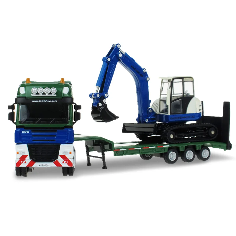 KAIDIWEI 2pcs/set 1:50 Alloy Low Loader With Excavator Toy Car Model