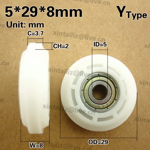 [Y0529-8] Darmowa wysyłka 10 sztuk 5*29*8 koło łożyskowe nylonowe łożysko pokryte POM 625zz koło typu Y rolka