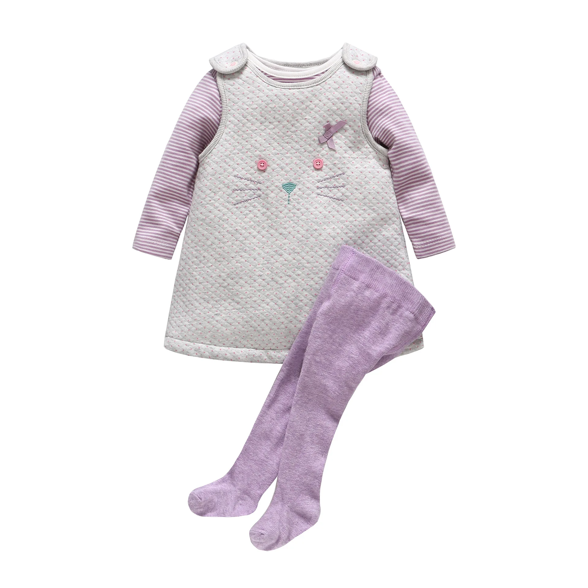 

Spring 2019 Lovely Purple Cat Children's Dress Girls Pantyhose Three-piece Suit