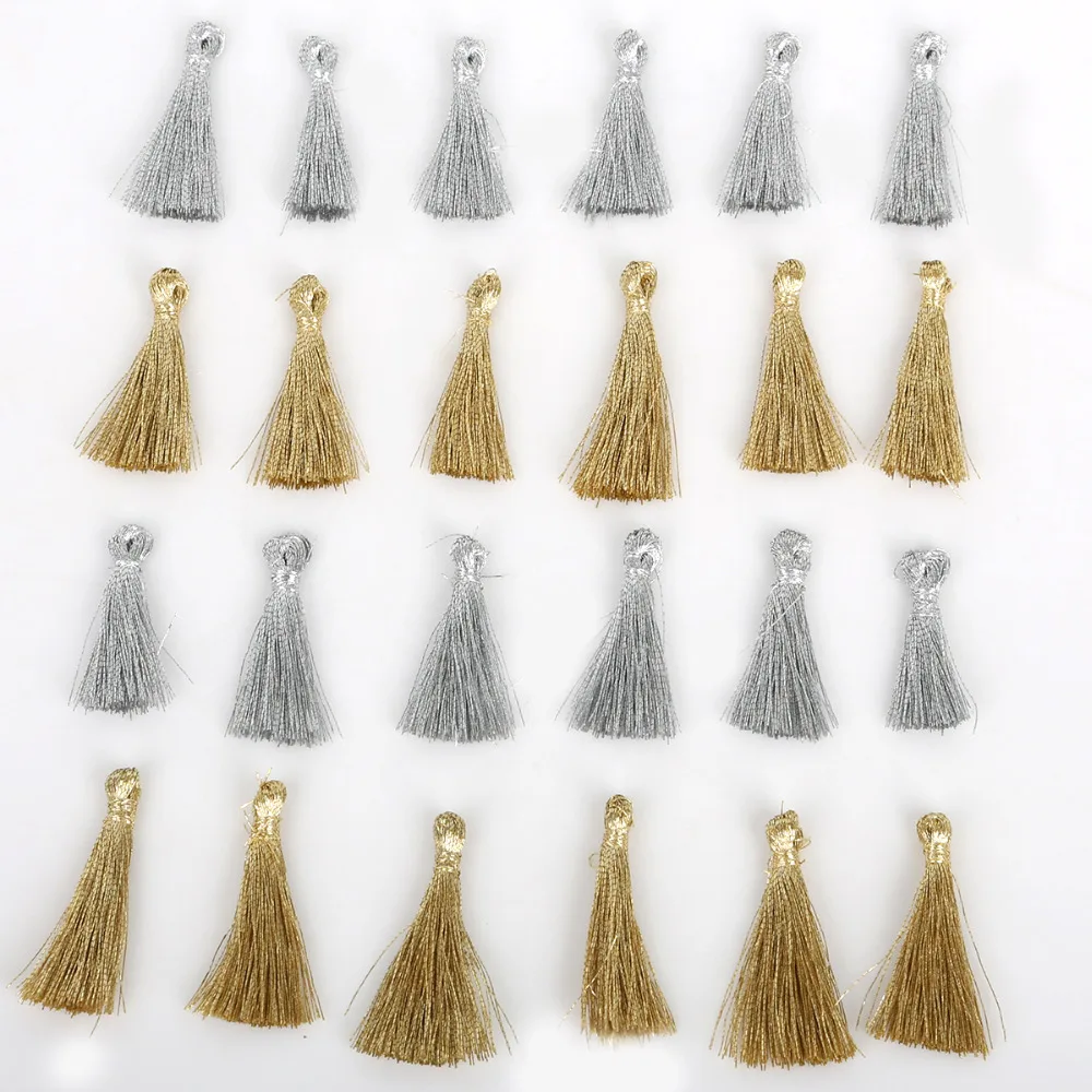 

Hot Sale!!! Gold and Silver for choose 25mm 10pcs/lot Small Mini silk Satin Tassel, for DIY Jewelry Making Earring Findings