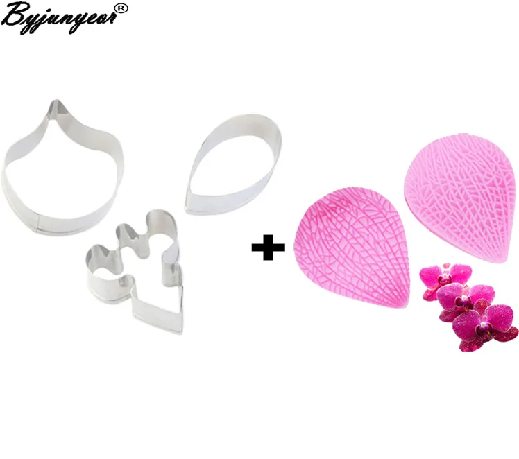 Orchid Phalaenopsis Flower Petal Veiner &Cutter Silicone Molds Fondant Mould Cake Decorating Tools Chocolate Gumpaste,SugarCS150