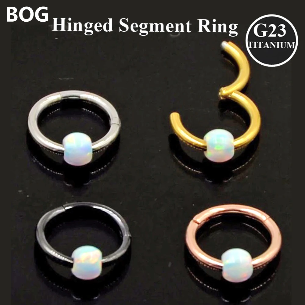 

BOG-40PCS G23 Titanium Opal Stone Hinged Segment Ring Septum Clicker Lip Nipple Ear Cartilage Tragus Helix Piercing Body Jewelry