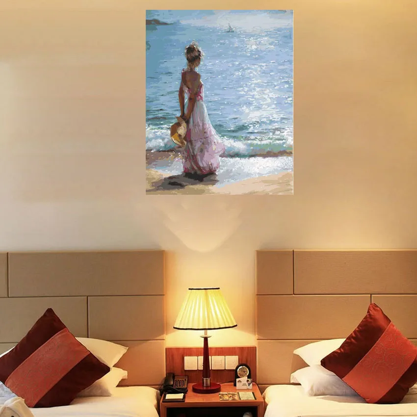 Portrait Wall Art Girl in the Seaside Oil Painting on Canvas Hand Painted for Home Decor No Framed High Quality