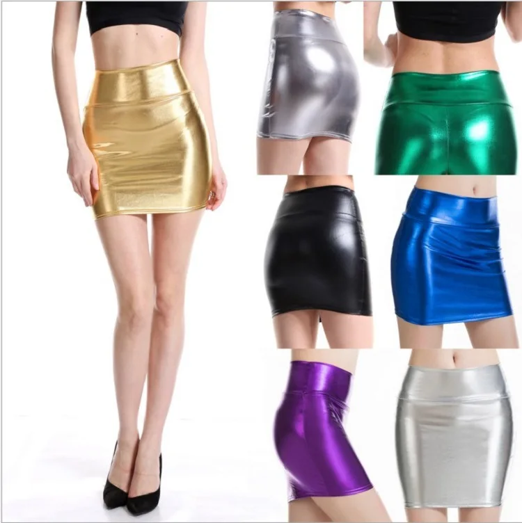 

LZCMsoft Women's Shiny Metallic Liquid Short Mini Skirt Clubwear High Waist Pencil Skirt For Women Nightout Wear