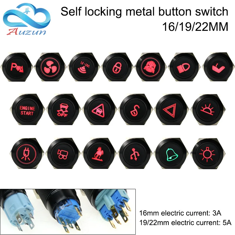 16/19/22MM Metal Button Switch Self-locking Oxidizing Black Multi-style Figure Master Switch Can Be Customized 12/24/110/220V