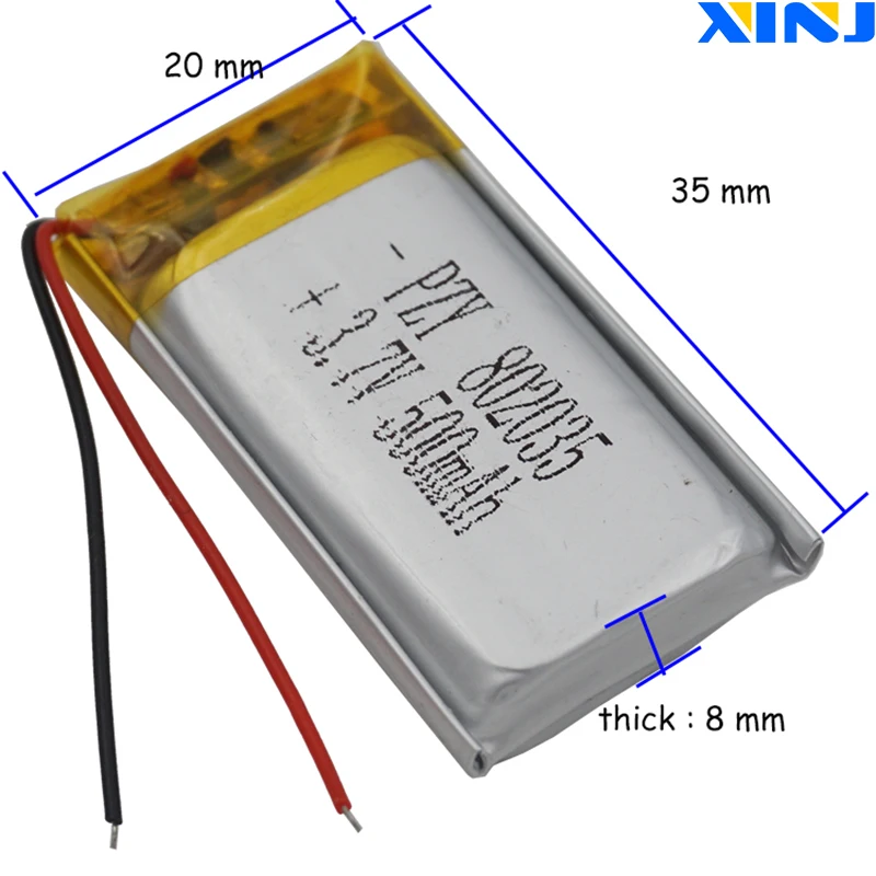 10pcs 3.7V 500 mAh Li-Polymer Li Lithium Battery Lipo Cell 802035 For Camera Solar Lamps Music Player Driving Bluetooth Speaker