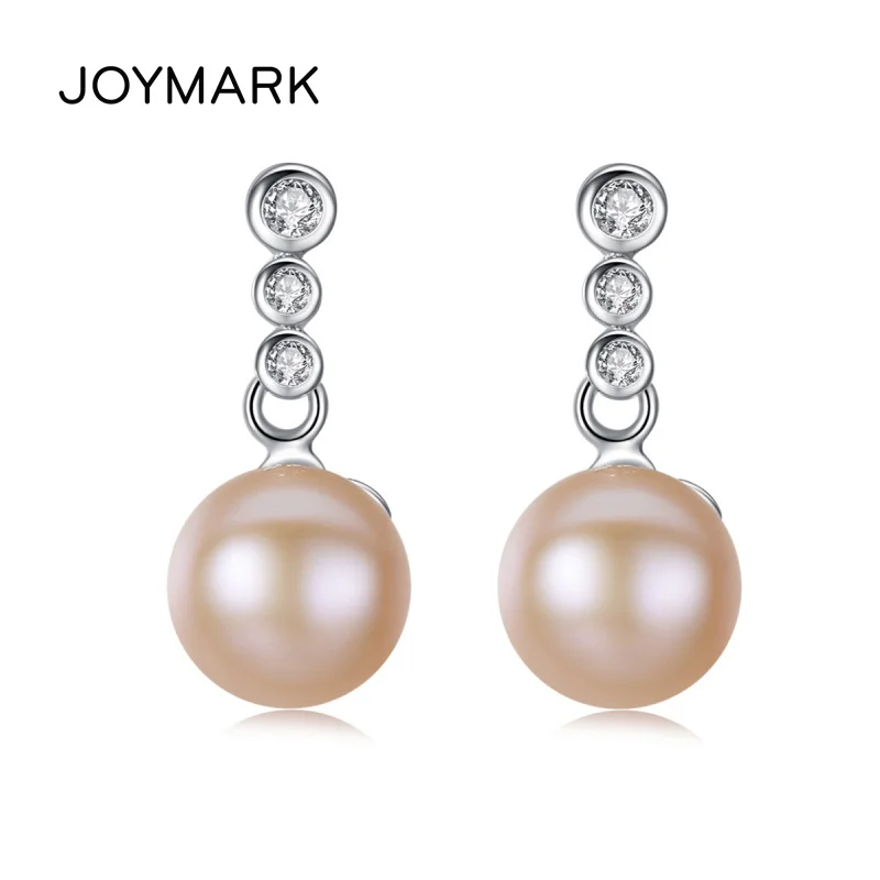 JOYMARK 3 Color Natural Freshwater Pearl Cubic Zirconia Real 925 Sterling Silver Stud Earrings For Women Aniversary Gift JPSE024