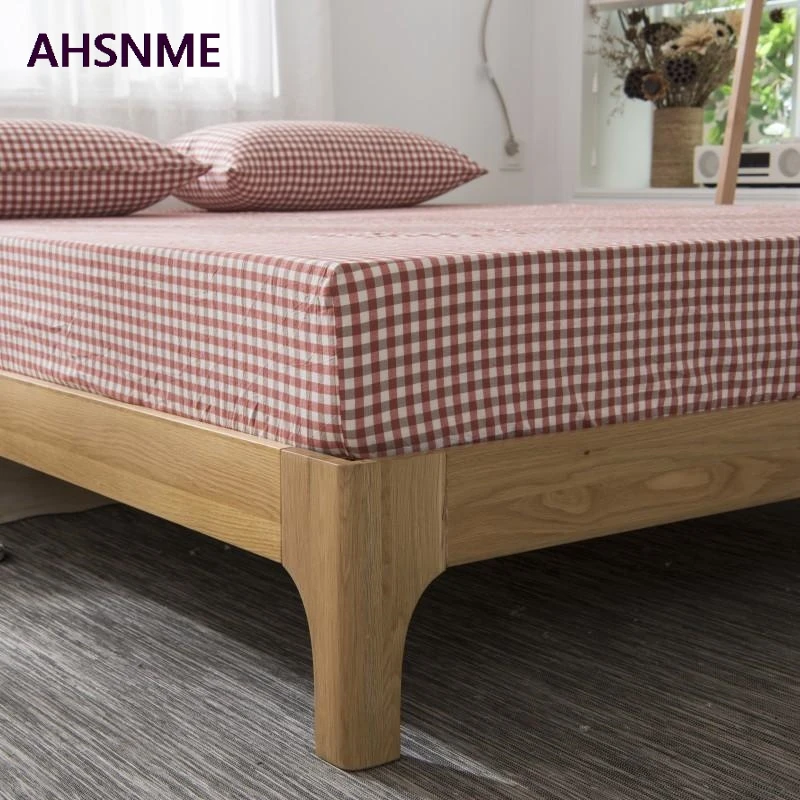 

AHSNME 100% Cotton sheets Super Soft parure de lit Cool Summer Simple Pink + white plaid Fitted Sheet 90x200/120x200/180x200cm