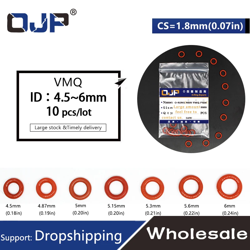 Thickness 1.8/2.65mm Red VMQ O-ring cross section silicon rubber sealing gasket rubber washer wholesale in specifications