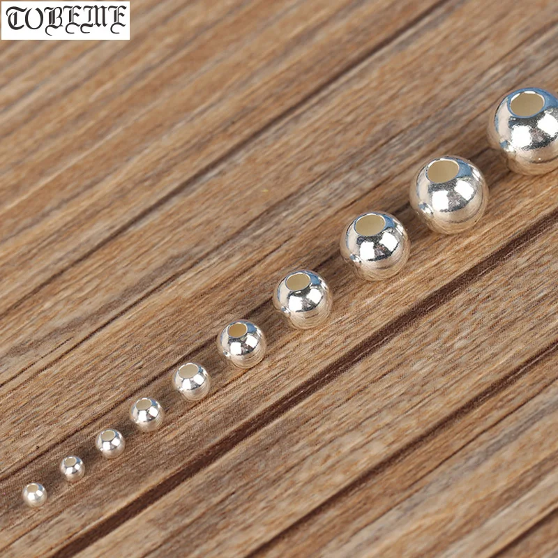 Sold by Bag 100% 925 Silver Loose Beads Large Hole Silver Beads Thai Silver Round Beads DIY Jewelry Findings