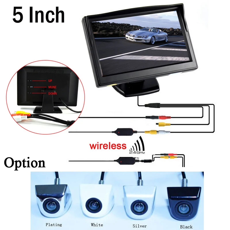 Wireless Backup Camera Car Reverse Rear view Waterproof IP68 Night Vision Cameras 4 COLOR Option+5 inch Rear View Mirror Monitor