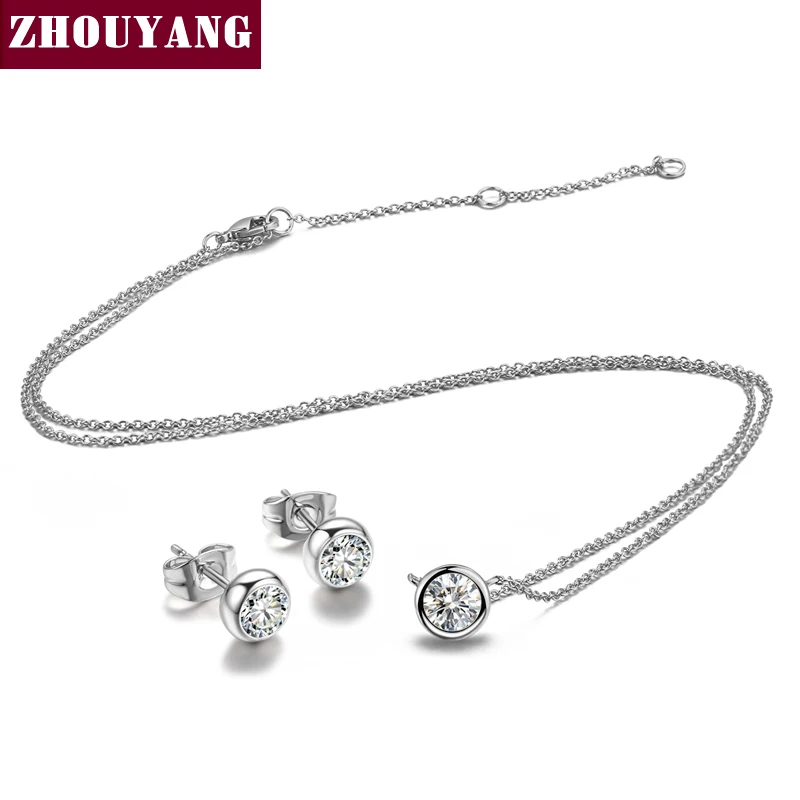 ZHOUYANG Jewelry Set For Women Classic Simple Style One Crystal Necklace Earrings Set Fashion Jewelry For Women Girl ZYS370