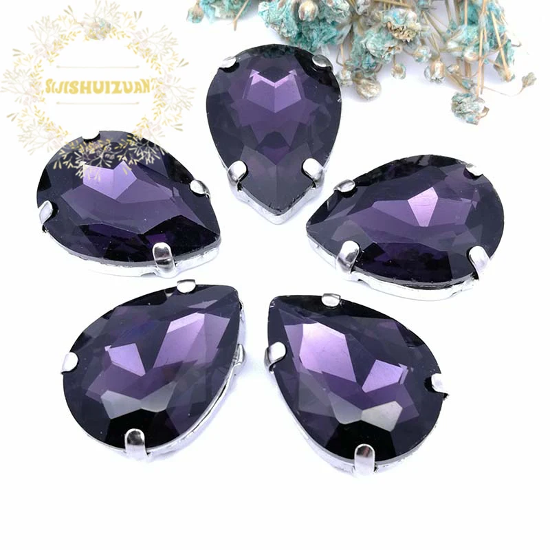 Deep Purple Water Drop shape Crystal Glass Sew-on Rhinestone with claw rhinestone for wedding13*18 10*14 7*10 18*25 20*30