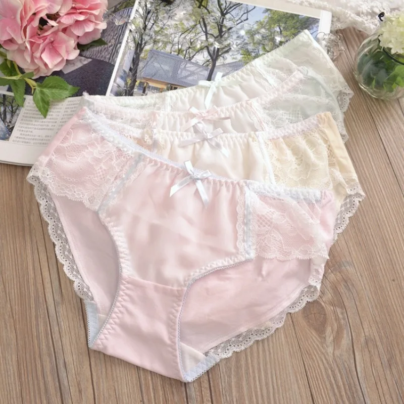 Princess Style Sexy Hollow Lace Girls Panties Cotton Cute Lovely Sweety Seamless Women Breifs Chiffon Solid Knickers Underwear