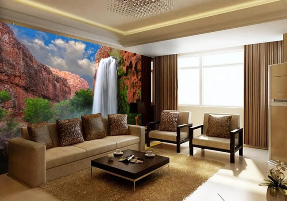 3d customized wallpaper Alpine waterfall flowing water photo wall murals wallpaper 3d stereoscopic wallpaper