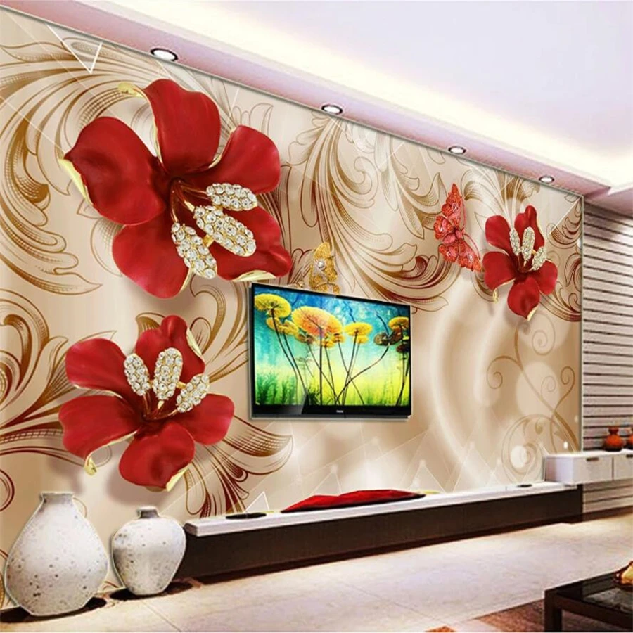 

Custom wallpaper 3d murals European palace style golden jewelry flower TV background wall papers home decor mural 3d wallpaper