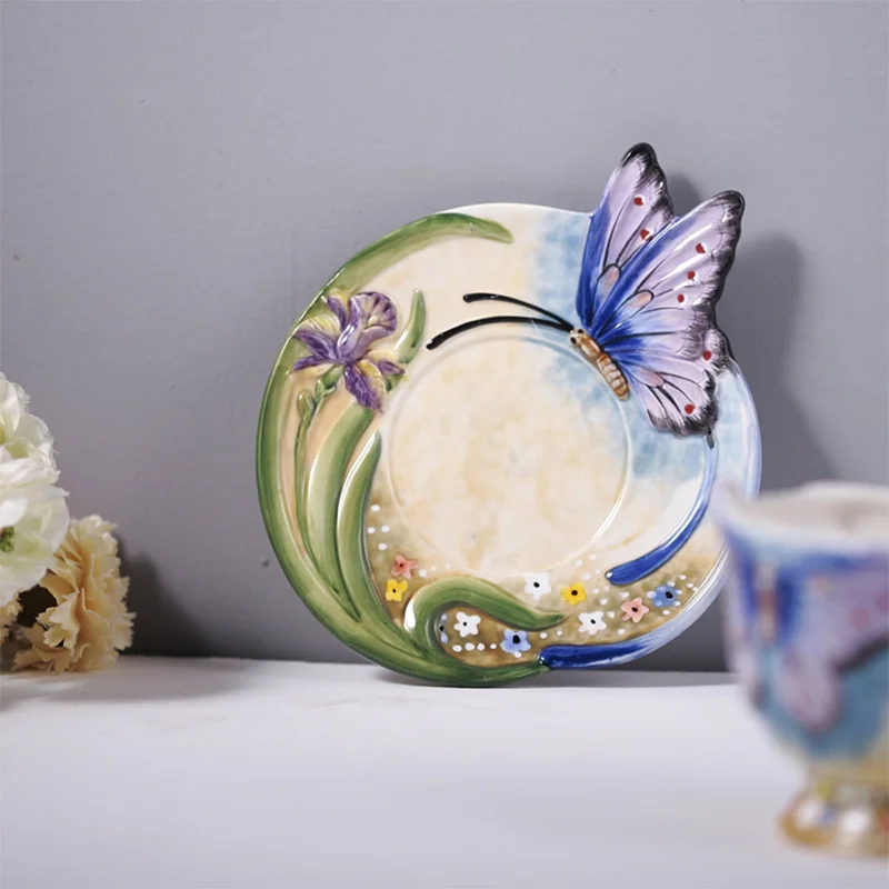 2018 Newest 3D Bone China Blue Butterfly Coffee Cup with Saucer Tea cup ceramic cup Breakfast Milk cups Best Gift For Lovers