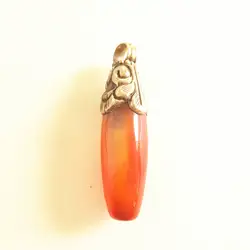 TBP399 Tibetan Ethnic Pendants White Metal Copper Capped Natural Red Carnelian Pendants from Nepal Vintage