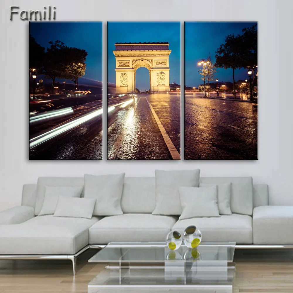 3 panel canvas art Paris Arc de Triomphe Wall Painting Canvas Europe City Urban Street Scene Prints Impressionism Art Picture No