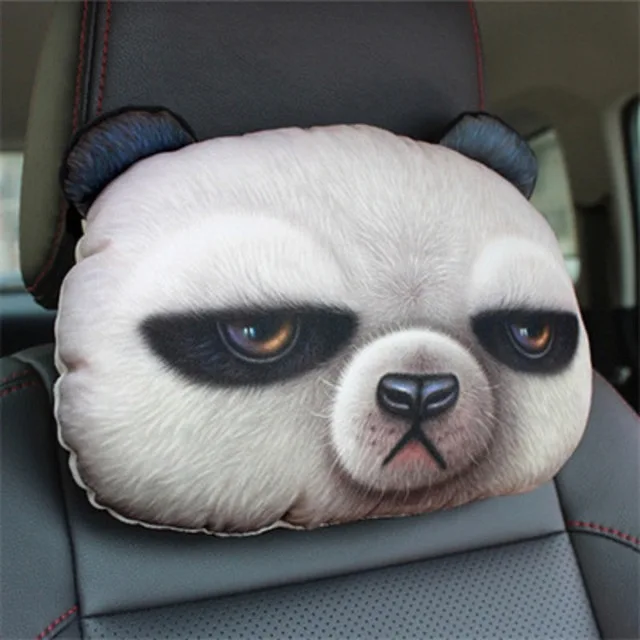 Cute Animal Car Headrest 3D Cartoon Cat Panda Rabbit Nap Cushion Waist Pillow With Core+Activated Carbon Cushions