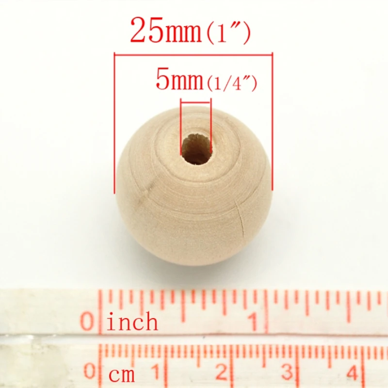 DoreenBeads 30PCs Natural Color Ball Wood Spacer Beads 25mm(1") Dia. Hole Size 5mm(1/4") Jewelry Findings Accessories Wholesale