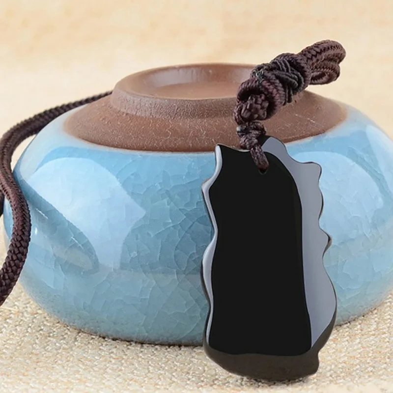 Natural Stones Obsidian Eyebrow Fox Pendants With Lucky Chain Jewelry Unisex Rainbow Eye Fox Pendant Necklace For Men Women New