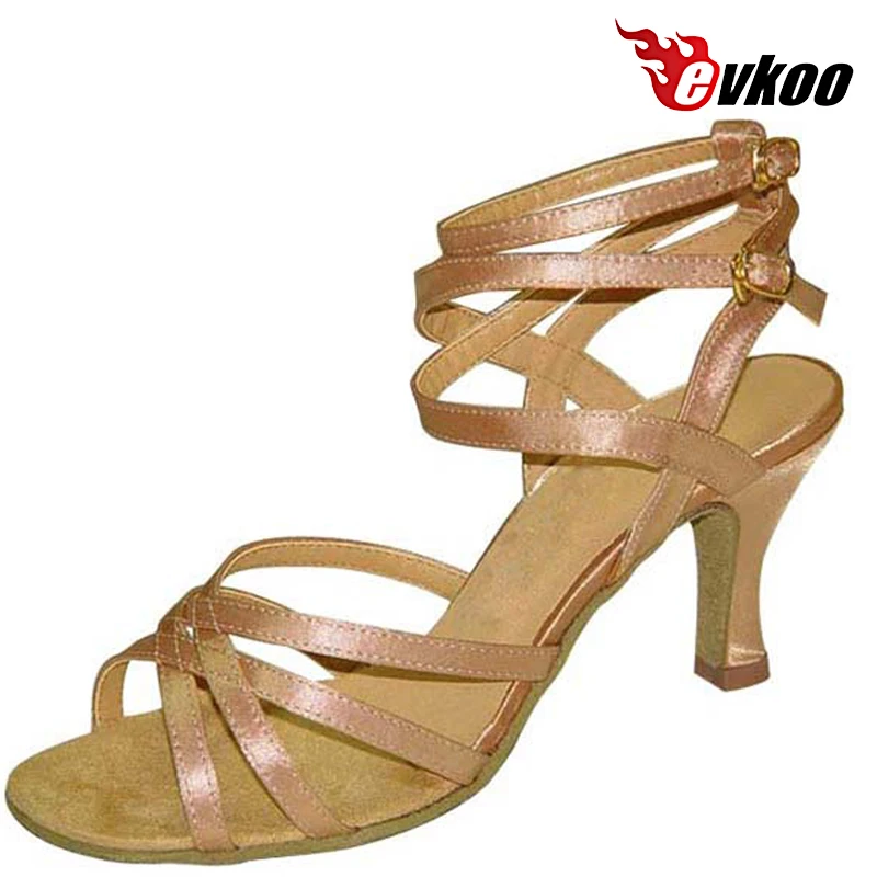 Evkoodance Customsize Woman Dance Shoes Professional Black Khaki Five Color 7cm Heel Height Satin Or Pu Material Evkoo-141