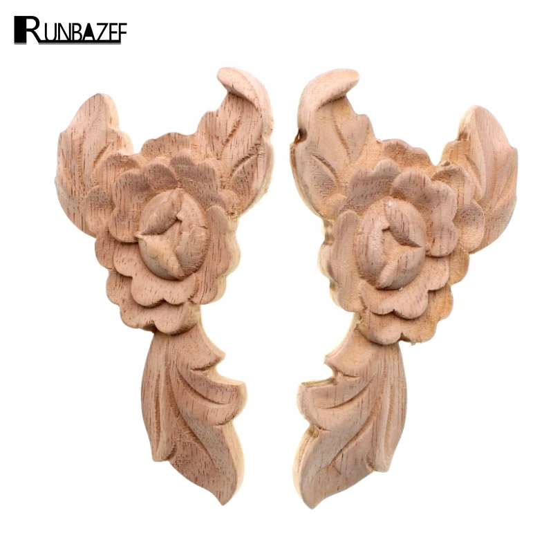 RUNBAZEF Style Exquisite Classic Wood Carved Applique Furniture Vintage Home Decoration Accessories Decor Door Wall Figurine