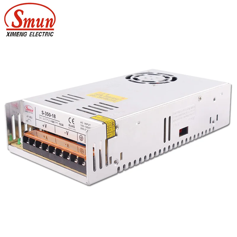 SMUN S-350-18 110VAC/220VAC Input 18VDC 19.5A Output 350W Switching Power Supply