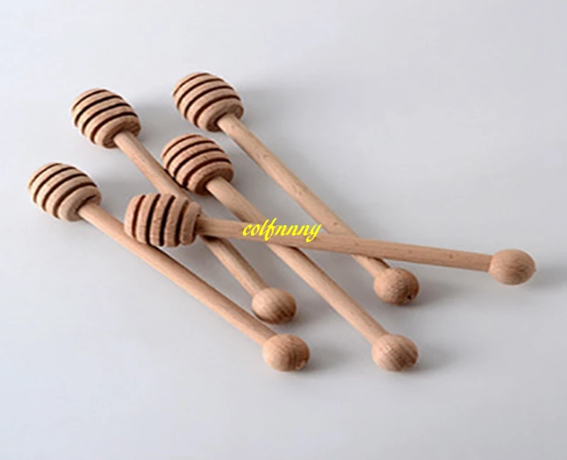 1000pcs/lot Fast shipping Wooden Stirrers Honey Dipper Wood Honey Spoon Stick with round ball Dispense Honey Tool