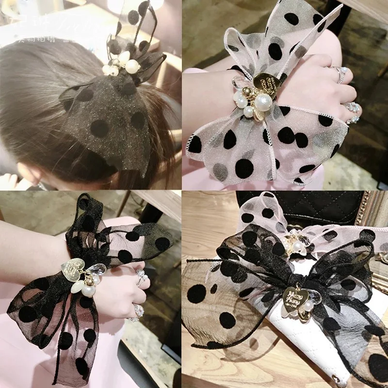 Women concise Elastic Hair bands Girl Headband Fashion Black and white Chiffon hairband Hair Accessories Hair Rope Ponytail