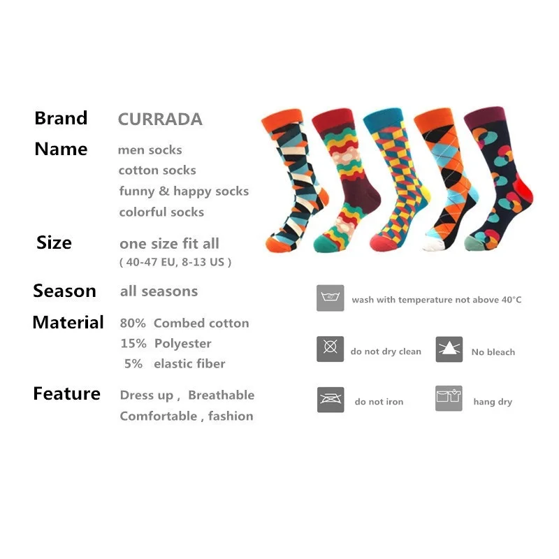 5pairs/lot Brand Quality Men Socks Combed Cotton colorful Happy Funny Socks Hot Sale fashion Casual long Mens compression socks