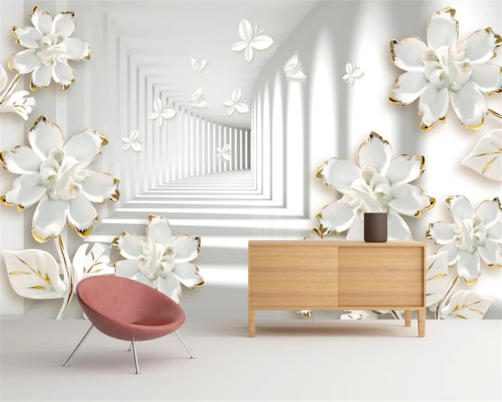 Custom size wallpaper modern simple stereo space relief flower TV background wall home decoration murals 3d wallpaper