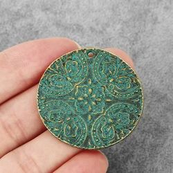 4 PCS Tono Bronze Antico Intagliato Del Fiore di Farfalla Rotonda Pendenti e Ciondoli Pendenti con gemme e perle per la Collana Che Fa Risultati Dei Monili 40 millimetri