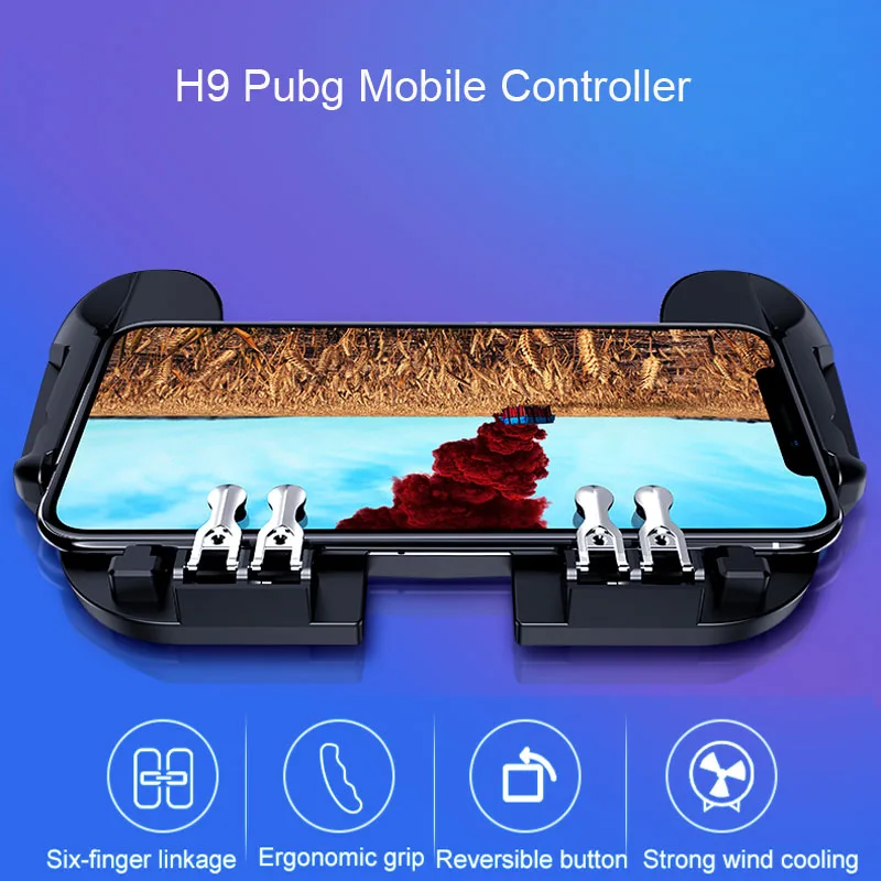 H9 ستة إصبع Pubg تحكم غمبد المقود Pubg المحمول الزناد L1R1 مطلق النار المقود لوحة ألعاب حامل هاتف مع المشجعين برودة
