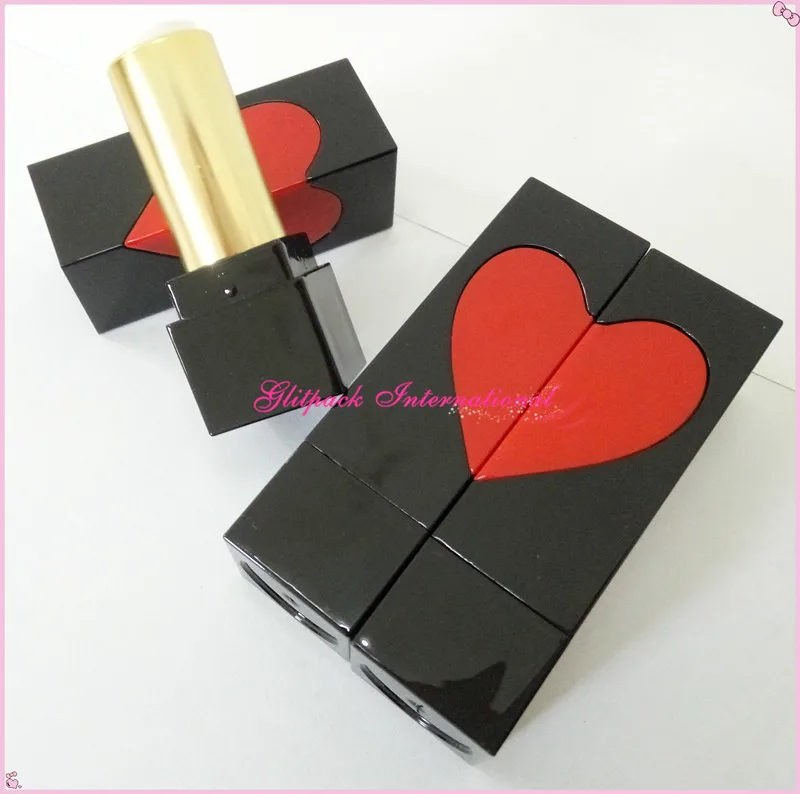 50pcs/lot ABS/AS Material Special Heart 12.1mm DIY Lipstick Cosmetics Tool Black Glossy Lipstick Tube Empty Container