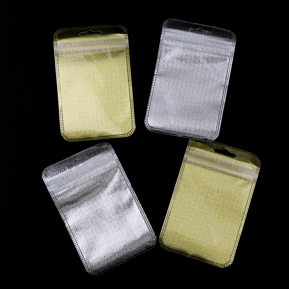 

7.5x11cm Gold Sliver/Clear Self Seal Zipper Plastic Retail Packaging Pack Poly Bag Ziplock Storage Bag Package With Hang Hole