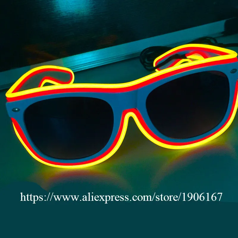 New Design Colorful El Wire Glasses Fashion Neon Luminous Party Glowing Sunlasses Lighting Toys Light up Stage Dance Wear