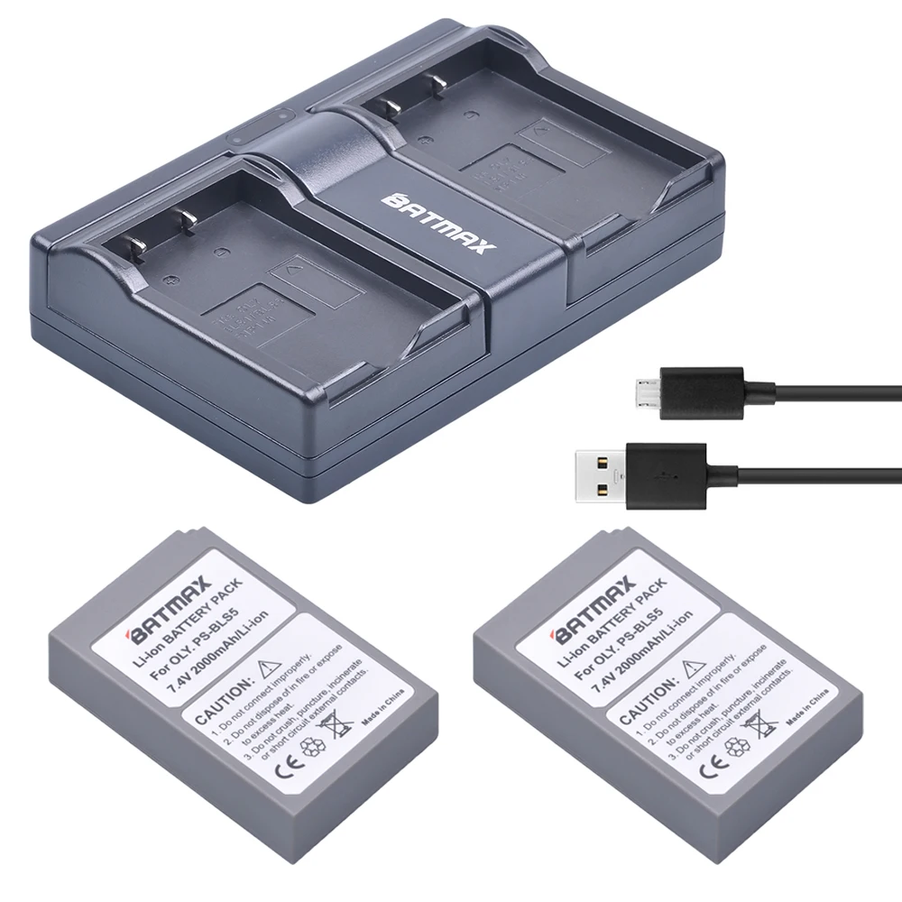 

2000mAh 2Pcs BLS-5 BLS5 BLS50 Battery + Dual USB Charger for Olympus PEN E-PL2,E-PL5,E-PL6,E-PL7,E-PM2,E-M10,E-M10 II,Stylus1