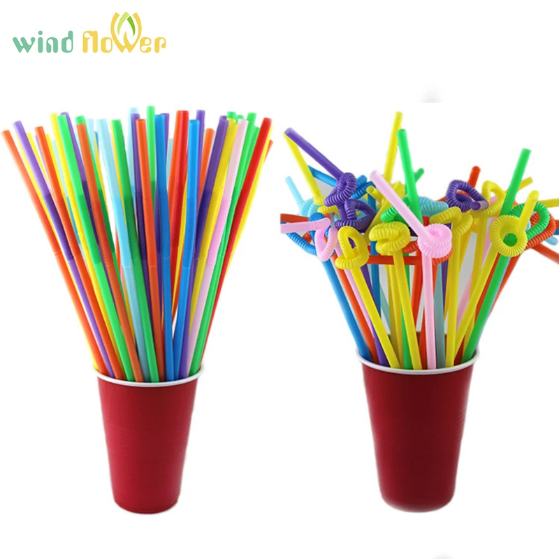 

Wind Flower 48pcs/Lot Food Grade PP Plastic Flexible Bendable Drinking Straw Valentine'S Day Birthday Bar Party