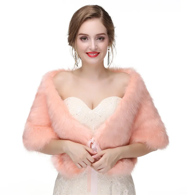 

H&S BRIDAL Women Bolero Tie Faux Fur Bridal Wraps Wedding evening capes Lacing Prom Jacket Coat Winter Fur Shawl Wedding Boleros