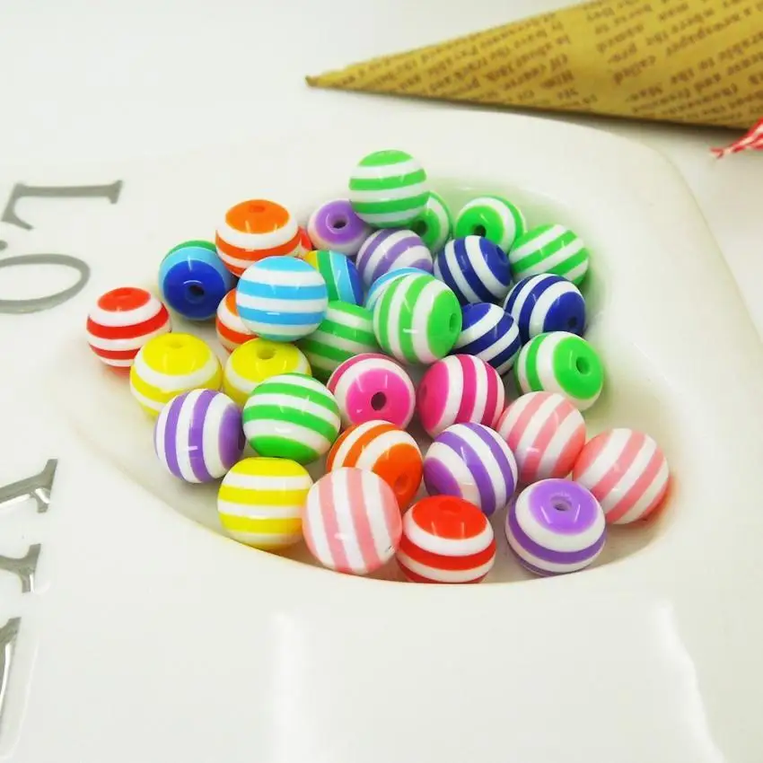 Bracelet Accessory Children Handcraft Department 8 Color 6mm 8mm 10mm 12MM Resin Spacer Beads Round Shape Mixed Stripe Pattern