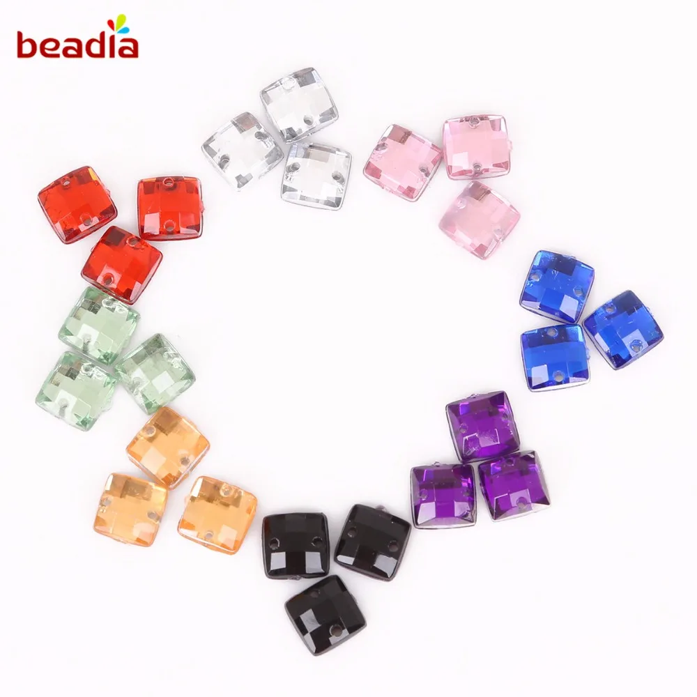 New Arrival 8*8mm Square Shape 100Pcs Lucency Crystal Stone 2 Holes Sew On Rhinestones For Clothing Shoes Decoration DIY Craft