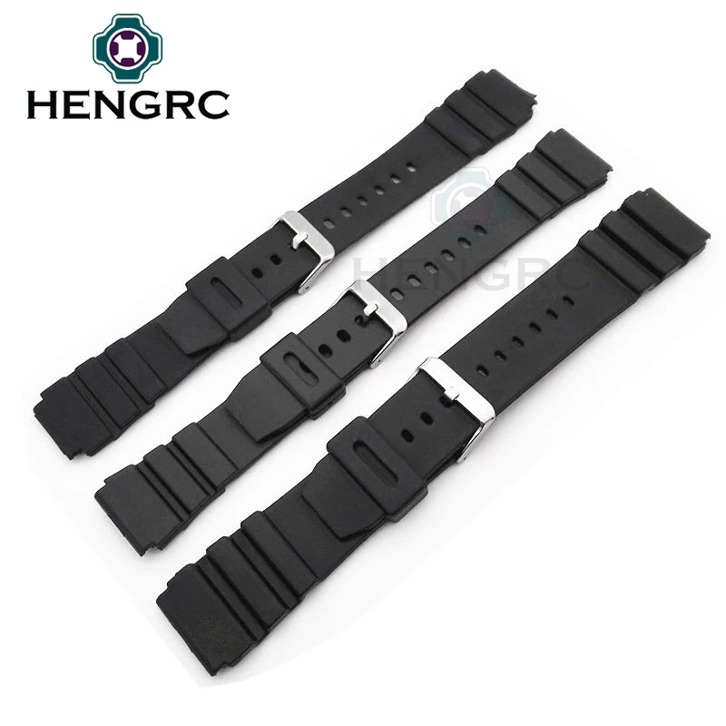 Silicone Watchbands 18 20 22mm Men Black Sports Diving Rubber Watch Strap Silver Stainless Steel Buckle