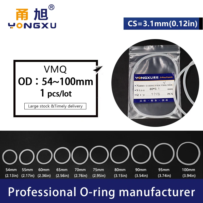 White Silicon O-ring Silicone CS3.1mm Thickness OD54/55/60/65/70/75/80/85/90/95/100*3.1mm O Ring Seal Rubber Gasket Rings Washer
