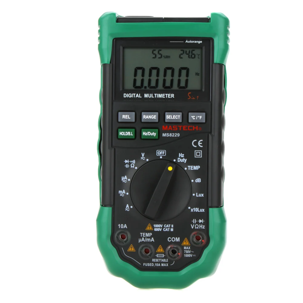 

MASTECH MS8229 Digital Multimeter 5 in 1 Noise Illumination Temperature Humidity Tester Diagnostic-tool Auto Range LCD Backlight