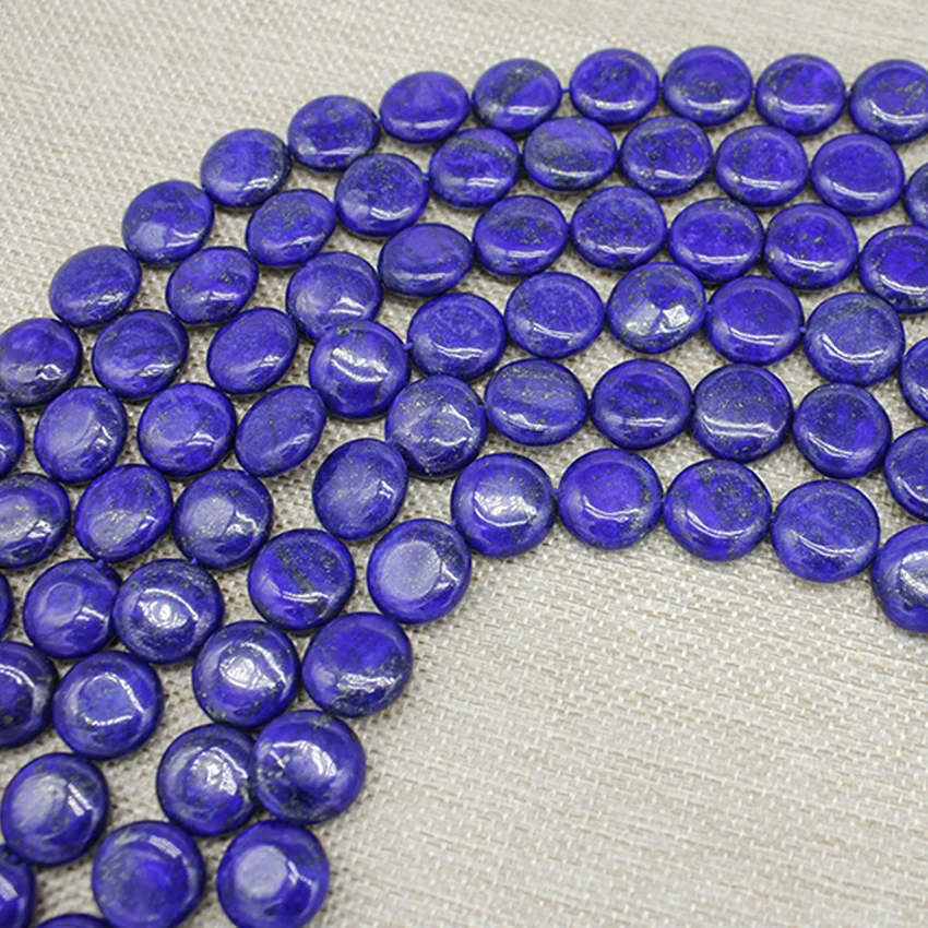 Nature Indigo Stone Beads Lapis Lazuli Stone Coin Cake loose Beads 15 20 MM for Jewelry Making Bracelet Earrings Necklace Beads