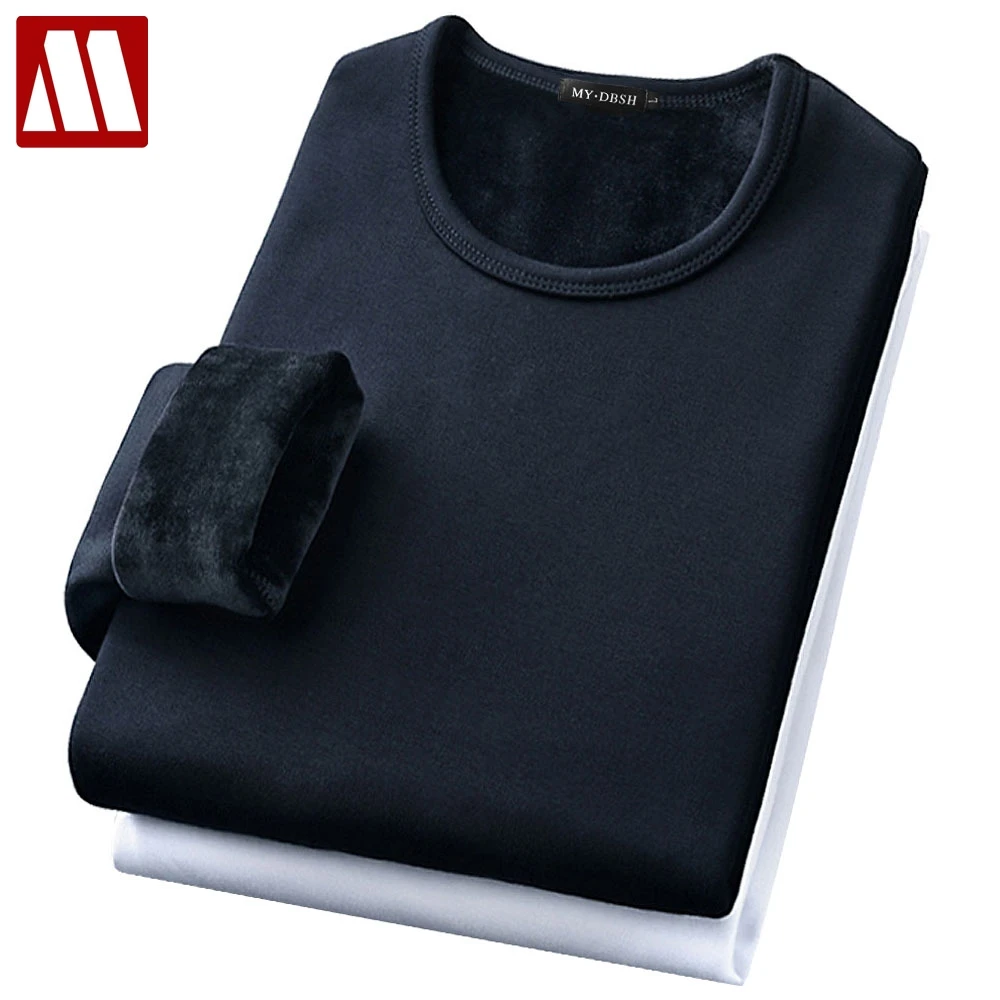 

Male Underwear Shirt O-Neck Winter Bodysuit Mens Warm Thermal Undershirts Plus Velvet Basic Tops Man Cotton Undershirt Tshirt