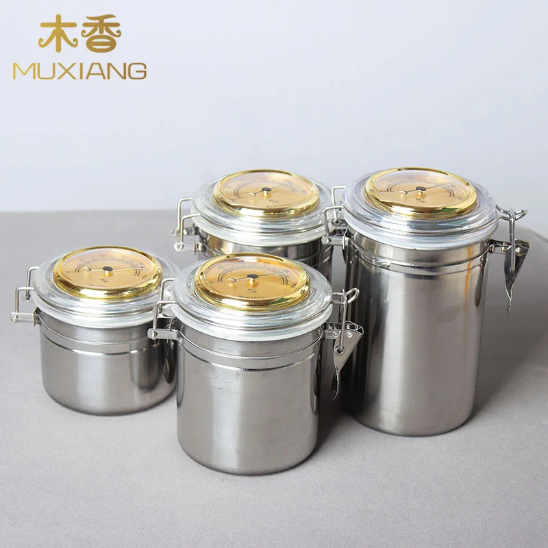 

MUXIANG Tobacco jar Cigar Humidor Stainless steel Humidor Container for Cigar Taobacco Integrated Hygrometer round